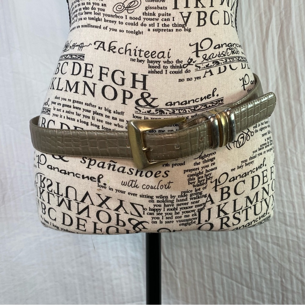 Elite Belt Vintage Pewter Colored Leather Belt Sz L Gold Silver Hardware